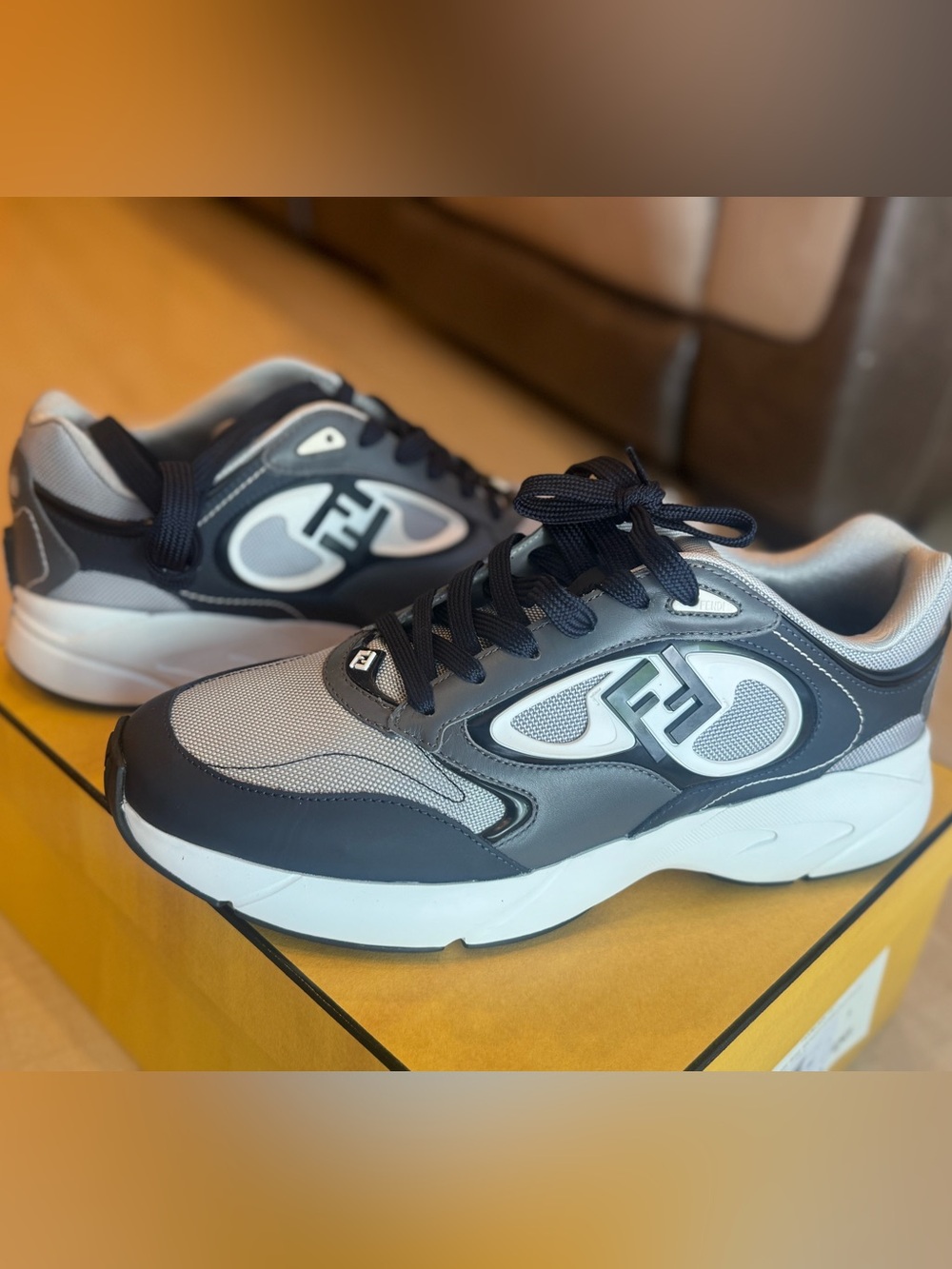 Fendi Men’s Black, Gray and White Logo Runner Sneakers